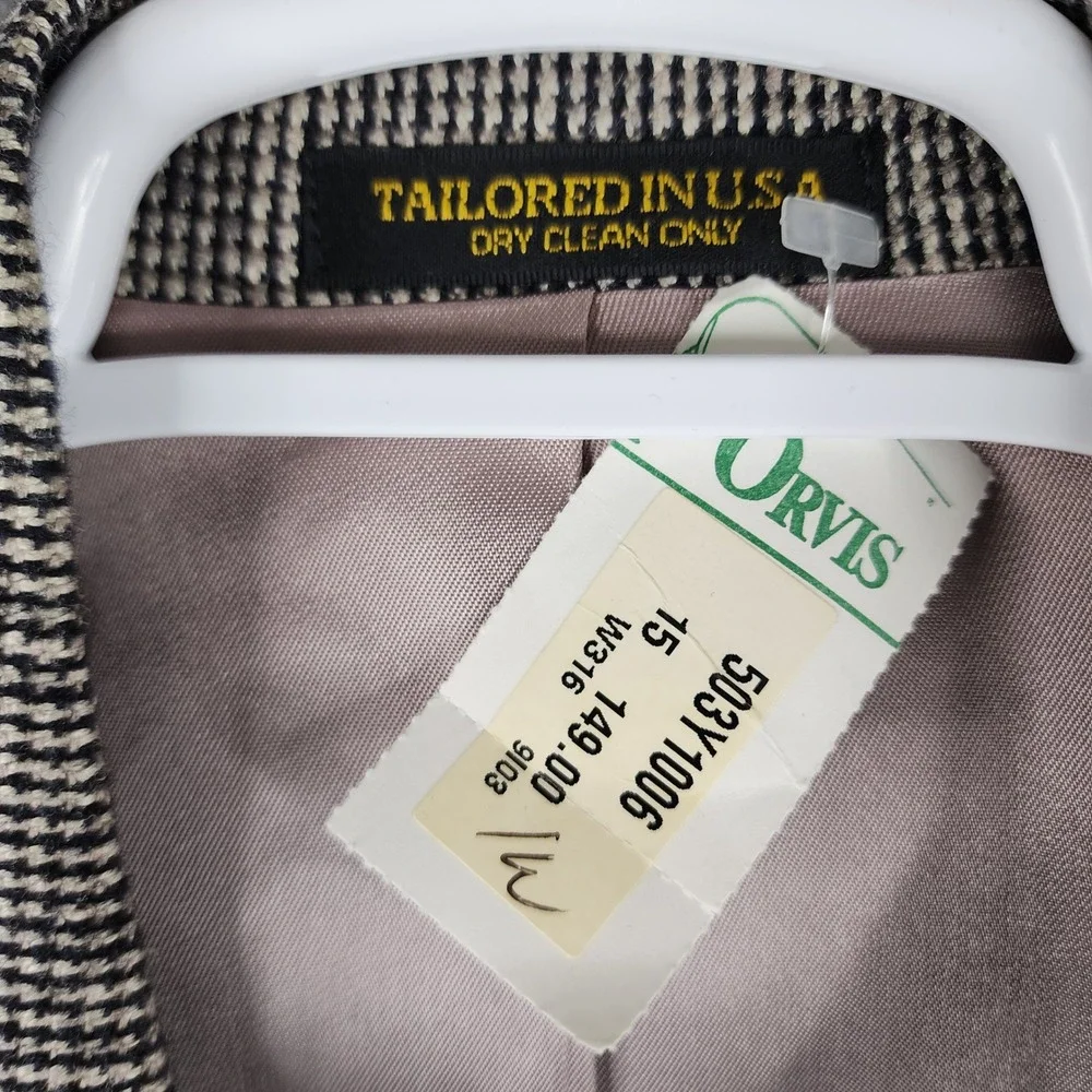 Orvis Womens Blazer 6 Regular Single Button Houndstooth Wool Blend Tailored USA‎